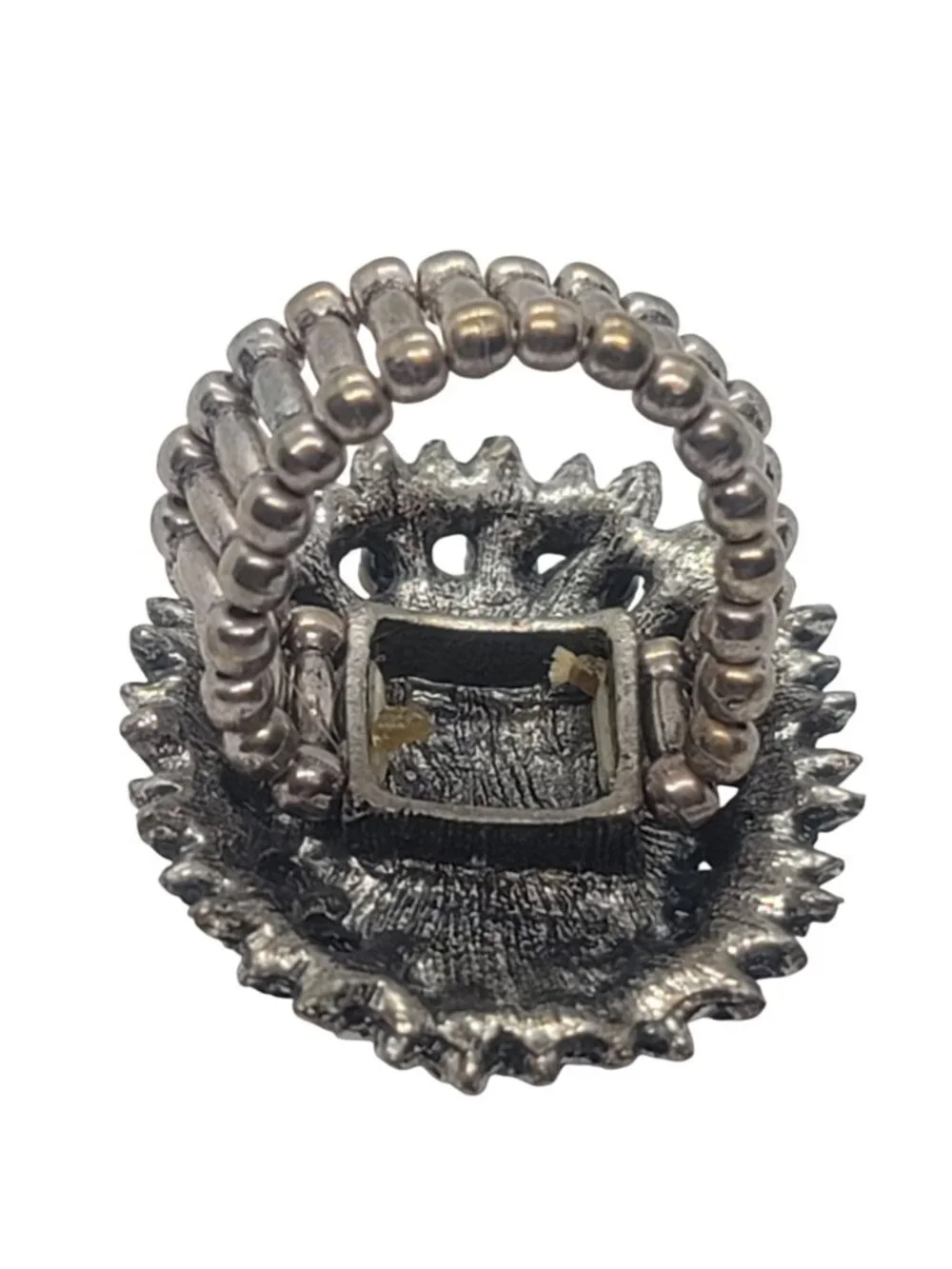 Silver-Tone Cameo Stretch Ring With Rhinestone Accents Oval Victorian Style
